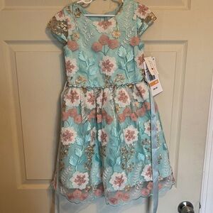 Rare Editions Aqua and Pink Floral Dress